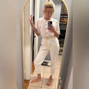 Vintage White Jumpsuit with Gold Buttons